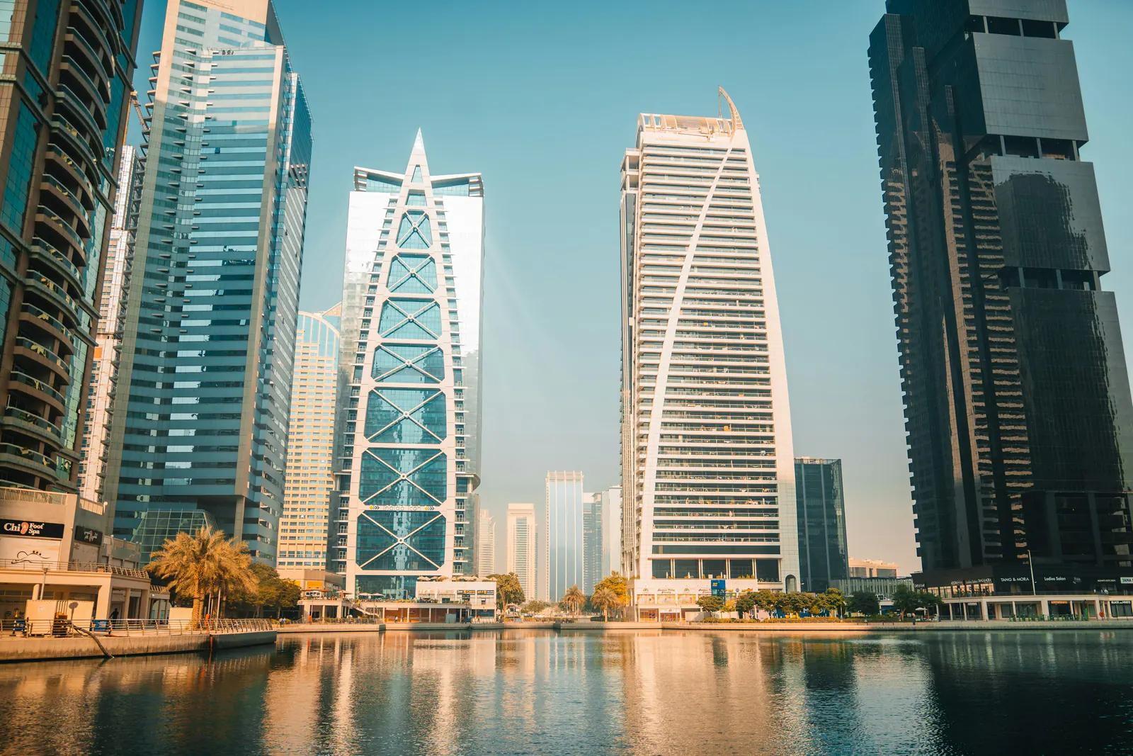 Dubai Marina skyline reflected in the water